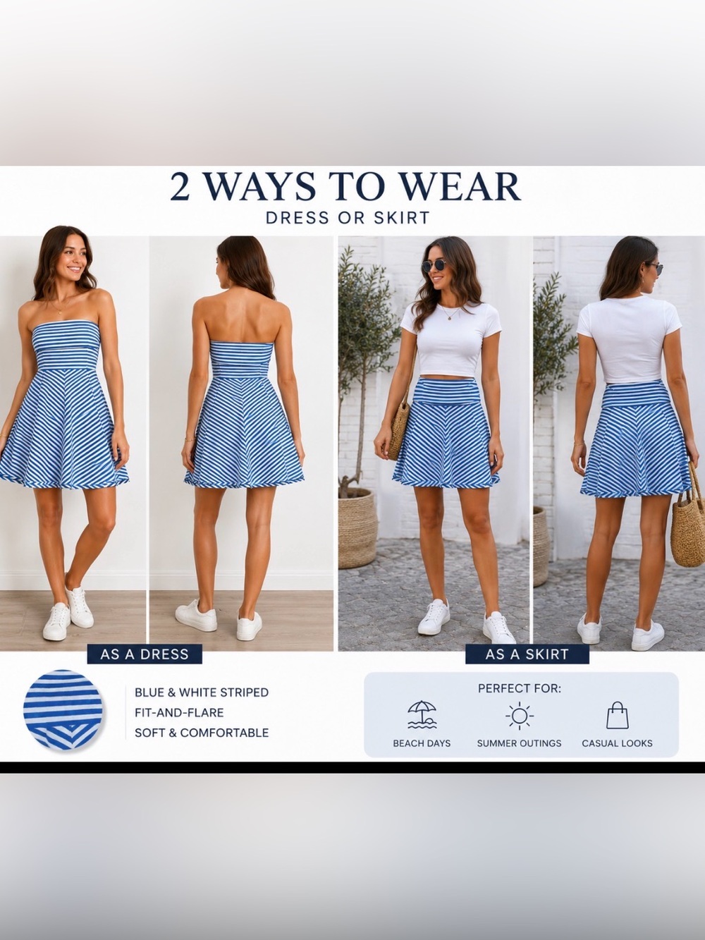 Women  Blue and White Striped Fit-and-Flare Dress/ Skirt Coverup
